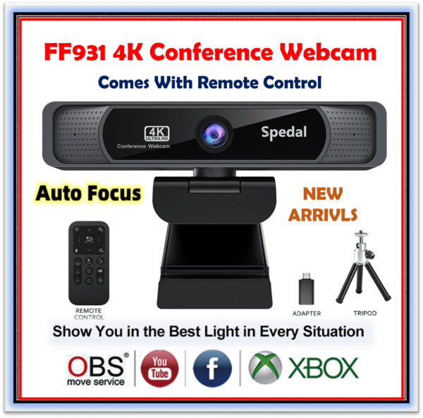 Spedal FF931 HD 4K Webcam 120°Wide Angle Webcam with Microphone And Remote Control Streaming Web Camera For PC Mac Conferencing