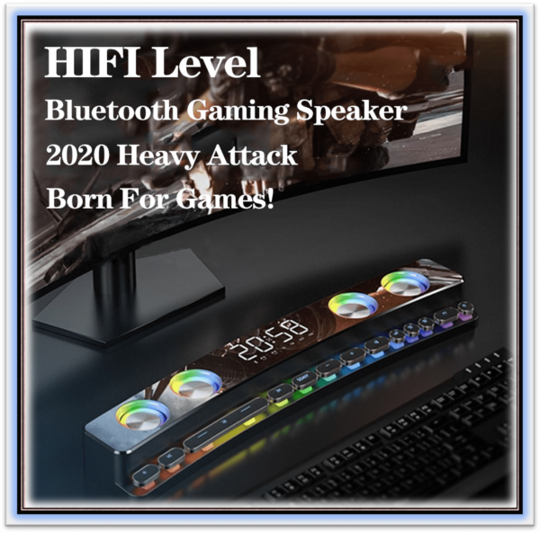 Wireless Game Bluetooth Speaker soundbar Computer Loudspeaker USB 3D Stereo Home Clock Indoor Sound Bar Subwoofer AUX FM 3600mAh