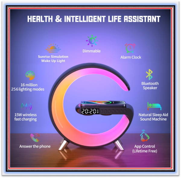 LED Atmosphere RGB Light Wireless Charger Alarm Clock 15W Desk Lamp Bluetooth Speaker With APP Control For iPhone 14 13 12 11