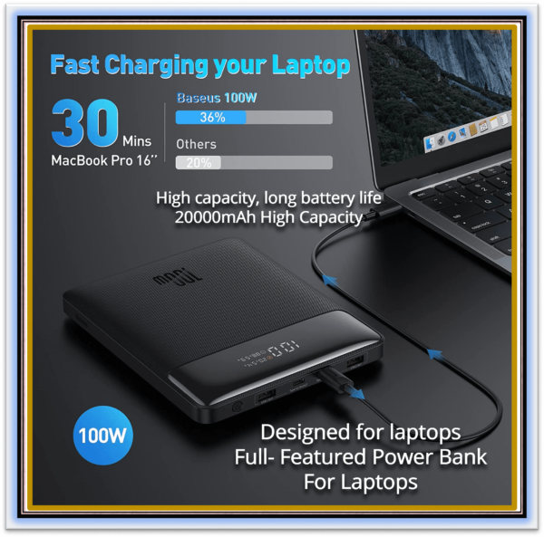 100W Power Bank 20000mAh Type C PD Fast Charging Power bank Portable External Battery USB Quick Charge For MacBook Laptop - Image 2