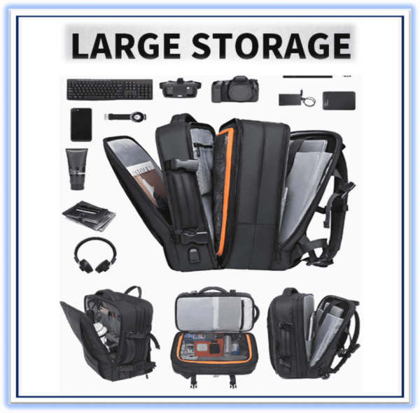 Travel Backpack Men Business Backpack School Expandable USB Bag Large Capacity 17.3 Laptop Waterproof Fashion Backpack Black 45L - Image 2