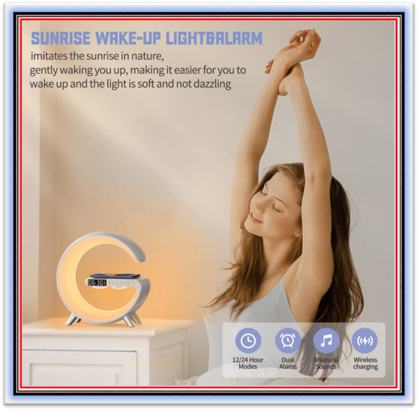 LED Atmosphere RGB Light Wireless Charger Alarm Clock 15W Desk Lamp Bluetooth Speaker With APP Control For iPhone 14 13 12 11 - Image 2