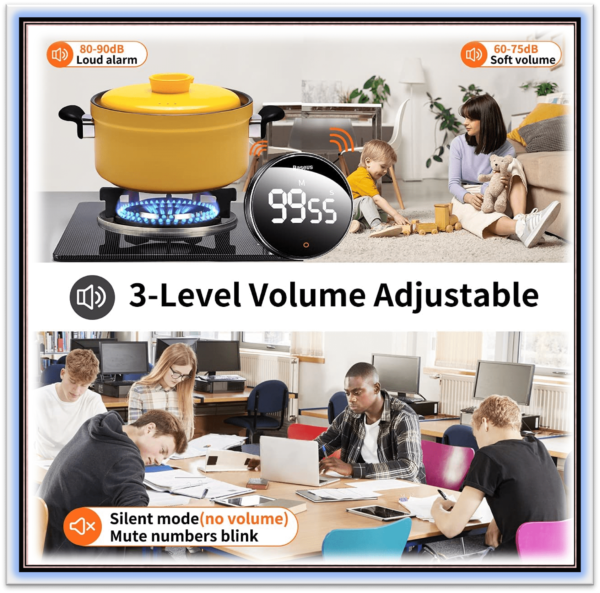 "LED Digital Timer Rotation Countdown Timer Pro Magnetic   Count Timer with 3-Level Volume Adjustable Large Led Display  Perfect for Cooking, Sleeping, Outdoor Sports and Work, Make Works and Rest Time More Efficient. " - Image 3