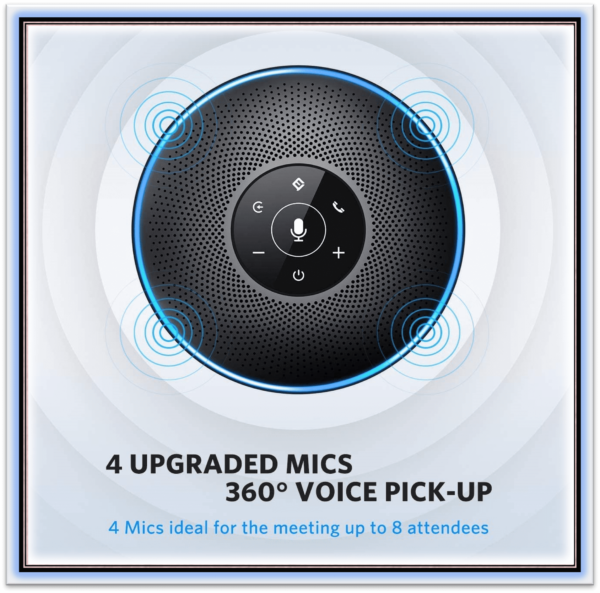 Bluetooth Speakerphone - EMEET M2 Black Conference Speaker for 5-15 People Business Conference Speakerphone 360º Voice Pickup 4 AI Microphone Self-Adaptive Conference Call Speaker Skype USB Speakerphone - Image 3