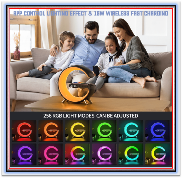LED Atmosphere RGB Light Wireless Charger Alarm Clock 15W Desk Lamp Bluetooth Speaker With APP Control For iPhone 14 13 12 11 - Image 3