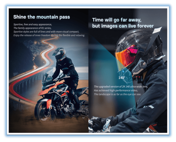 New Arrival Freed Conn Motorcycle Bluetooth Headset Intercom with 2K Camera, R1 Pro Motorcycle Recording Camera with Music Sharing G-Sensor, 8-Way 1500M Helmet Bluetooth Headset with FM/64G TF Card/2 in 1 Mic/Bluetooth 5.0/IP65 - Image 3