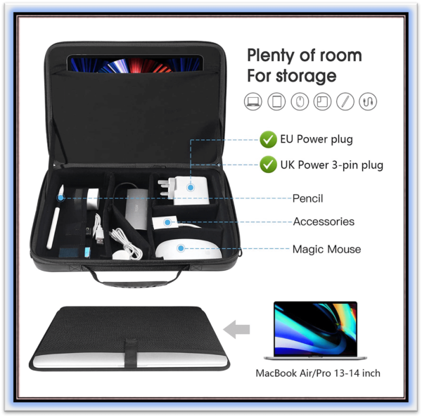 13inch Hard Laptop Bag for MacBook pro 13 inch, 13inch MacBook Air Case, 13inch Laptop Caring Case with 9.7-12inch iPad Pro, Laptop and Tablet Shoulder Bag(Specially Fit UK/EU Power Plug) - Image 4