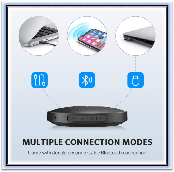 Bluetooth Speakerphone - EMEET M2 Black Conference Speaker for 5-15 People Business Conference Speakerphone 360º Voice Pickup 4 AI Microphone Self-Adaptive Conference Call Speaker Skype USB Speakerphone - Image 6