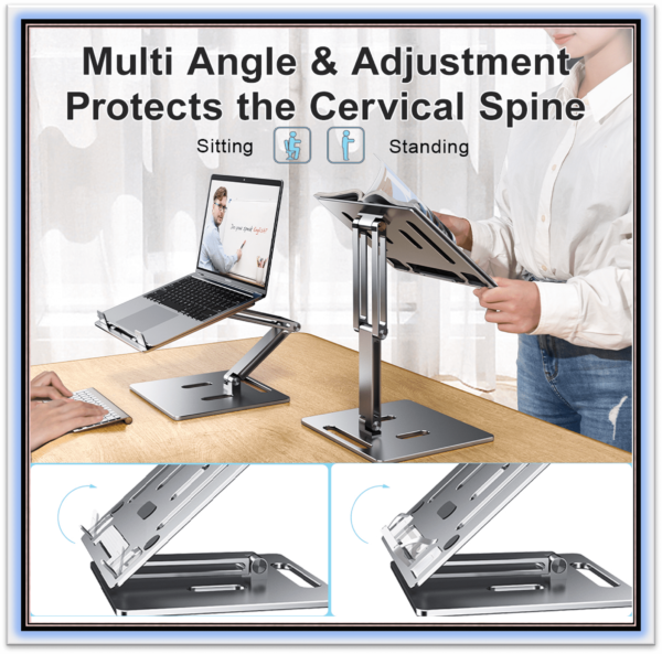Aluminum Book Stand for Desk Portable Document Holder for Cookbook, Music Book, iPad, Laptop, Reading Rest Height Angle Adjustable Positions and Page Paper Clips Grey Color - Image 3
