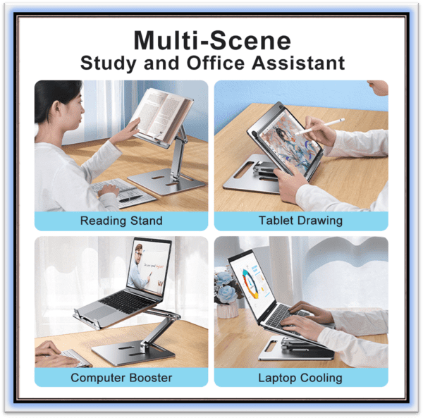 Aluminum Book Stand for Desk Portable Document Holder for Cookbook, Music Book, iPad, Laptop, Reading Rest Height Angle Adjustable Positions and Page Paper Clips Grey Color - Image 7