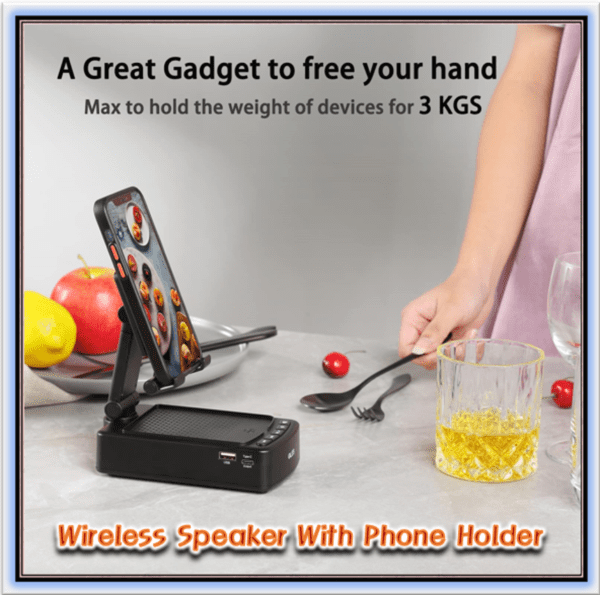 Immersive Surround Sound Wireless Bluetooth Speaker with Adjustable Phone Stand and Convenient Charging Station - Image 3
