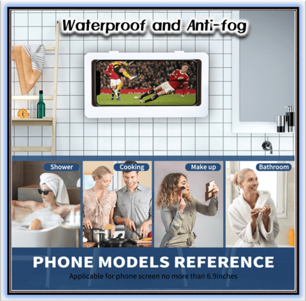Waterproof Shower Phone Holder with 360° Rotation, Angle Adjustable, Wall Mounted Phone Holder for Bathroom Mirror Bathtub Kitchen, Up to 6.8 Inch - Image 5