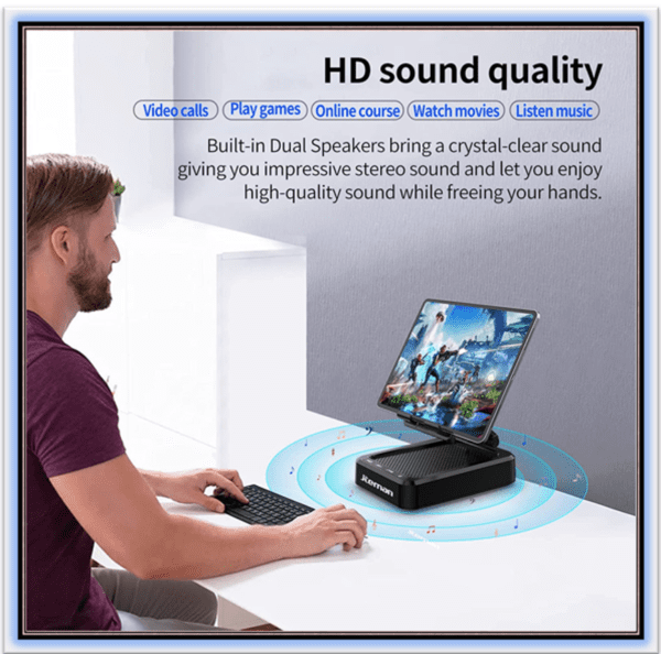 Immersive Surround Sound Wireless Bluetooth Speaker with Adjustable Phone Stand and Convenient Charging Station - Image 7