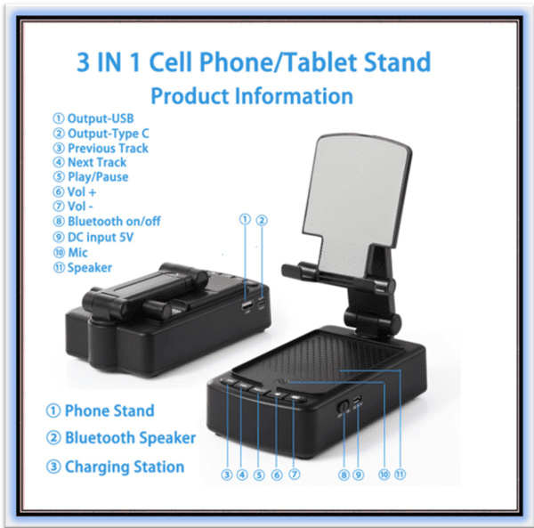 Immersive Surround Sound Wireless Bluetooth Speaker with Adjustable Phone Stand and Convenient Charging Station - Image 8
