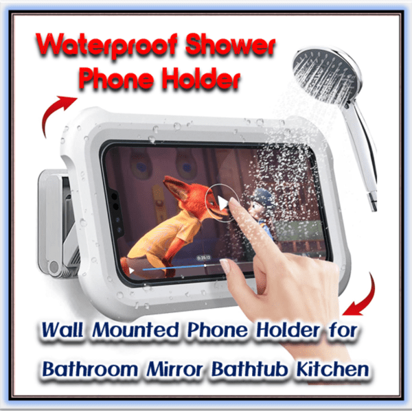 Waterproof Shower Phone Holder with 360° Rotation, Angle Adjustable, Wall Mounted Phone Holder for Bathroom Mirror Bathtub Kitchen, Up to 6.8 Inch