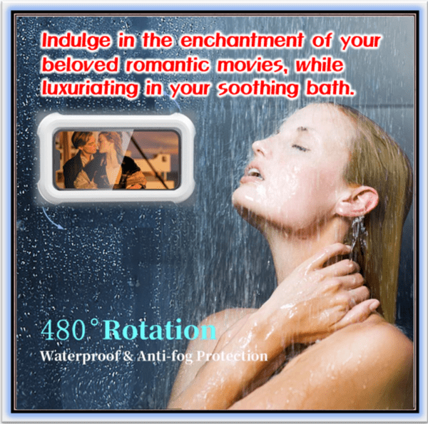 Waterproof Shower Phone Holder with 360° Rotation, Angle Adjustable, Wall Mounted Phone Holder for Bathroom Mirror Bathtub Kitchen, Up to 6.8 Inch - Image 2