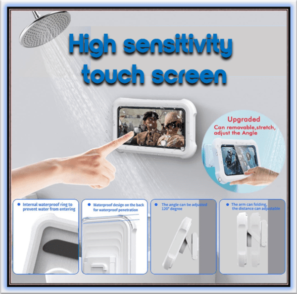 Waterproof Shower Phone Holder with 360° Rotation, Angle Adjustable, Wall Mounted Phone Holder for Bathroom Mirror Bathtub Kitchen, Up to 6.8 Inch - Image 3