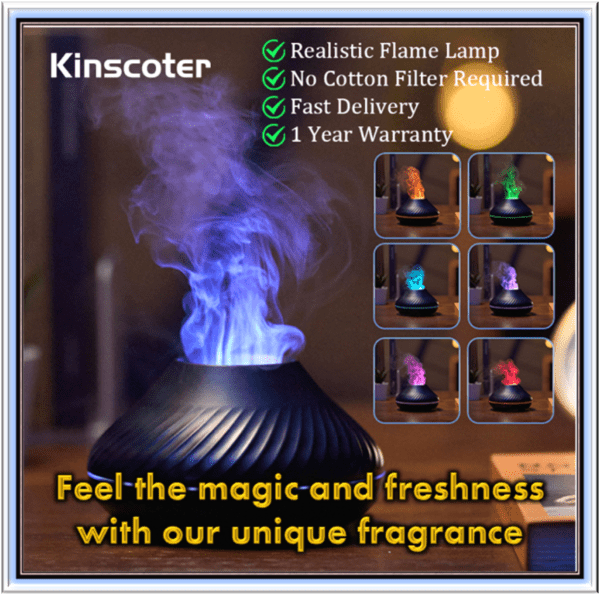 Kinscoter Volcanic Aroma Diffuser Essential Oil Lamp 130ml USB Portable Air Humidifier with Color Flame Night Light - Image 2