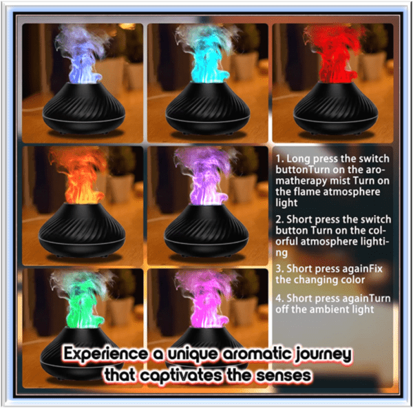 Kinscoter Volcanic Aroma Diffuser Essential Oil Lamp 130ml USB Portable Air Humidifier with Color Flame Night Light - Image 5
